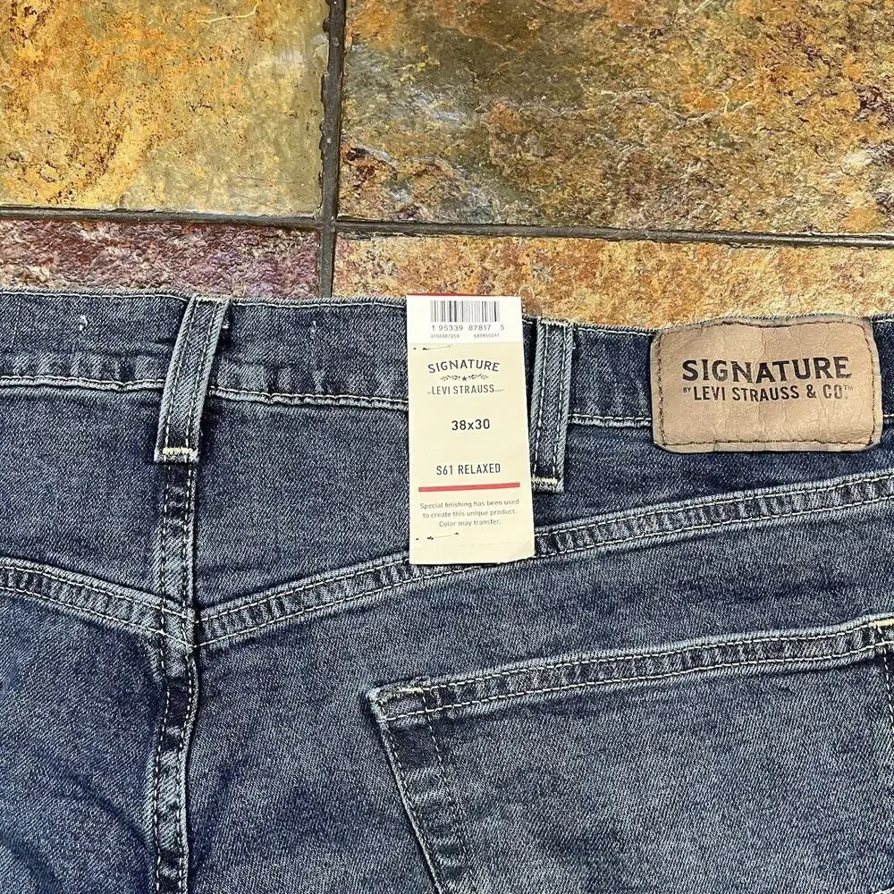 Levi Strauss Signature S61 Relaxed Jeans 38x30 Dark Wash Denim NWT